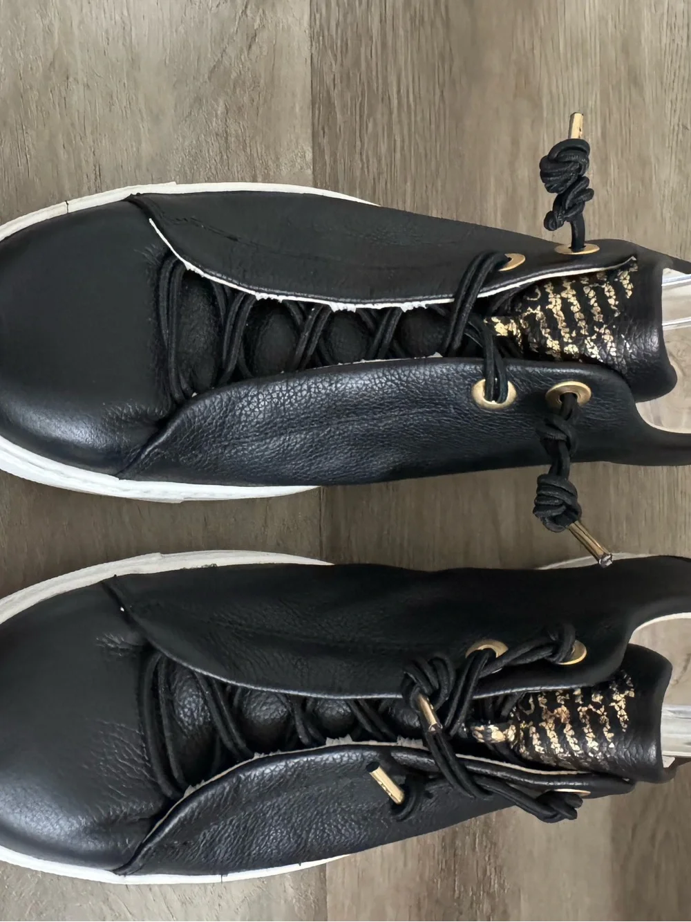 Paul Green Black Leather Faye Platform Sneakers 7.5